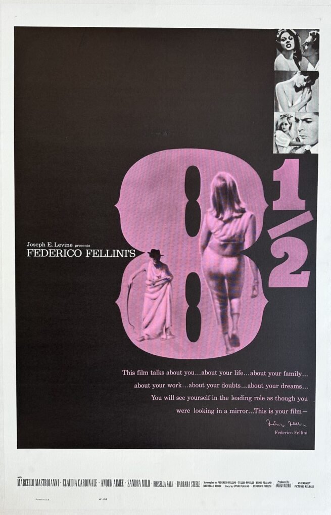 Original vintage cinema movie poster for Fellini's 8 1/2
