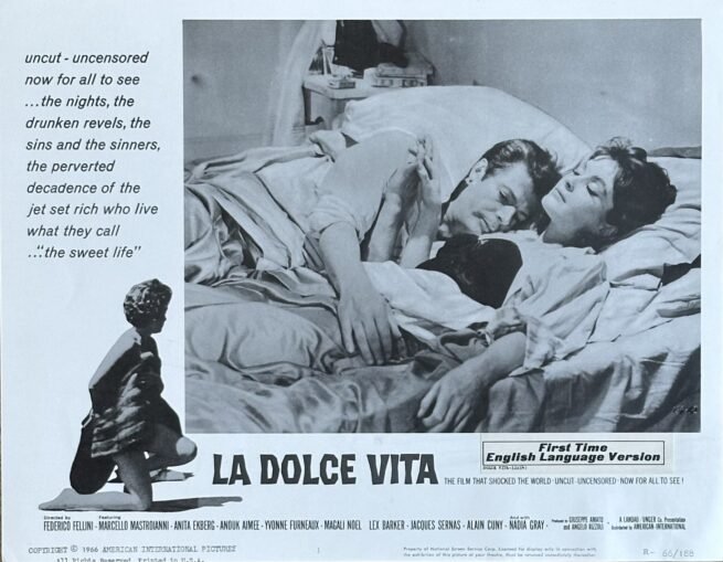 Original vintage cinema lobby card for Fellini's La Dolce Vita