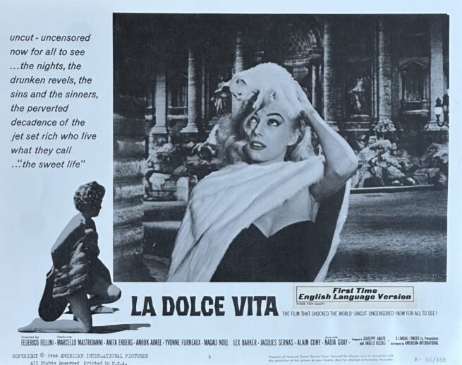 Original vintage cinema lobby card for Fellini's La Dolce Vita