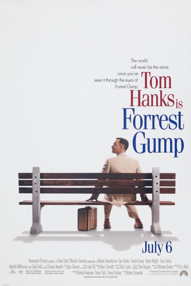 US-International Advance One Sheet cinema movie poster for Oscar-winning film Forrest Gump.