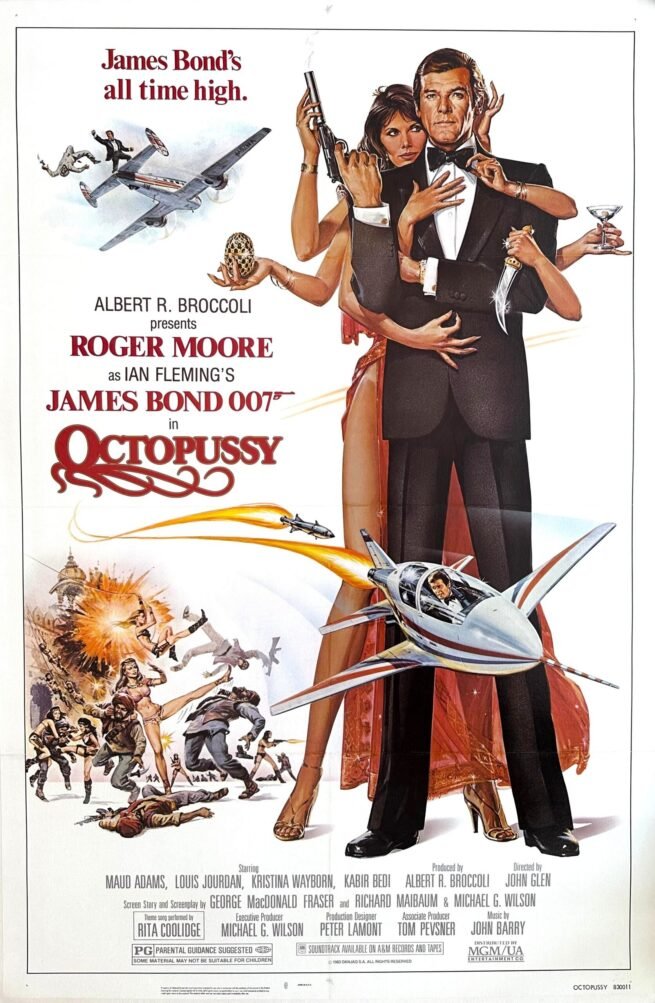 Original vintage US One Sheet movie poster for 1983 Bond film, Octopussy.