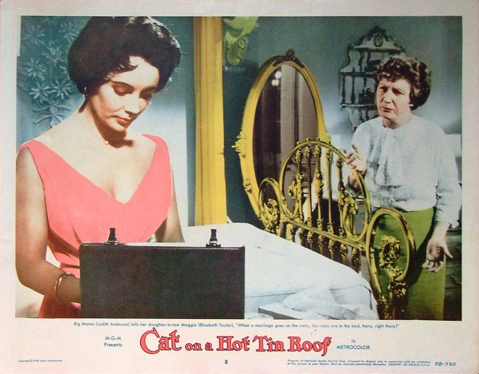 Vintage original US lobby card poster for Elizabeth Taylor in Cat On A Hot Tin Roof