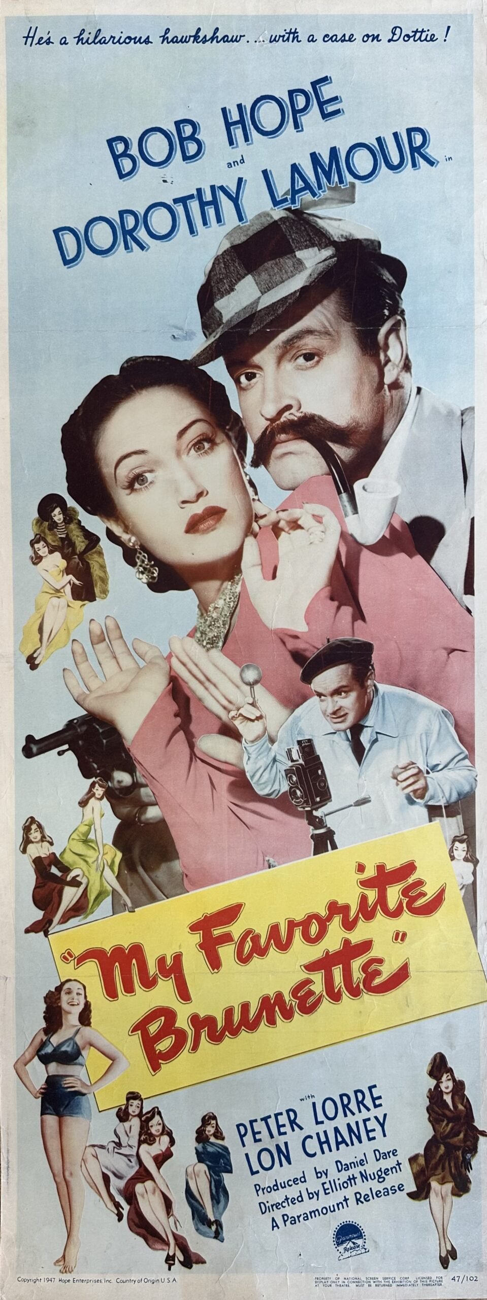 Original vintage cinema movie poster for Bob Hope comedy, My Favorite Brunette