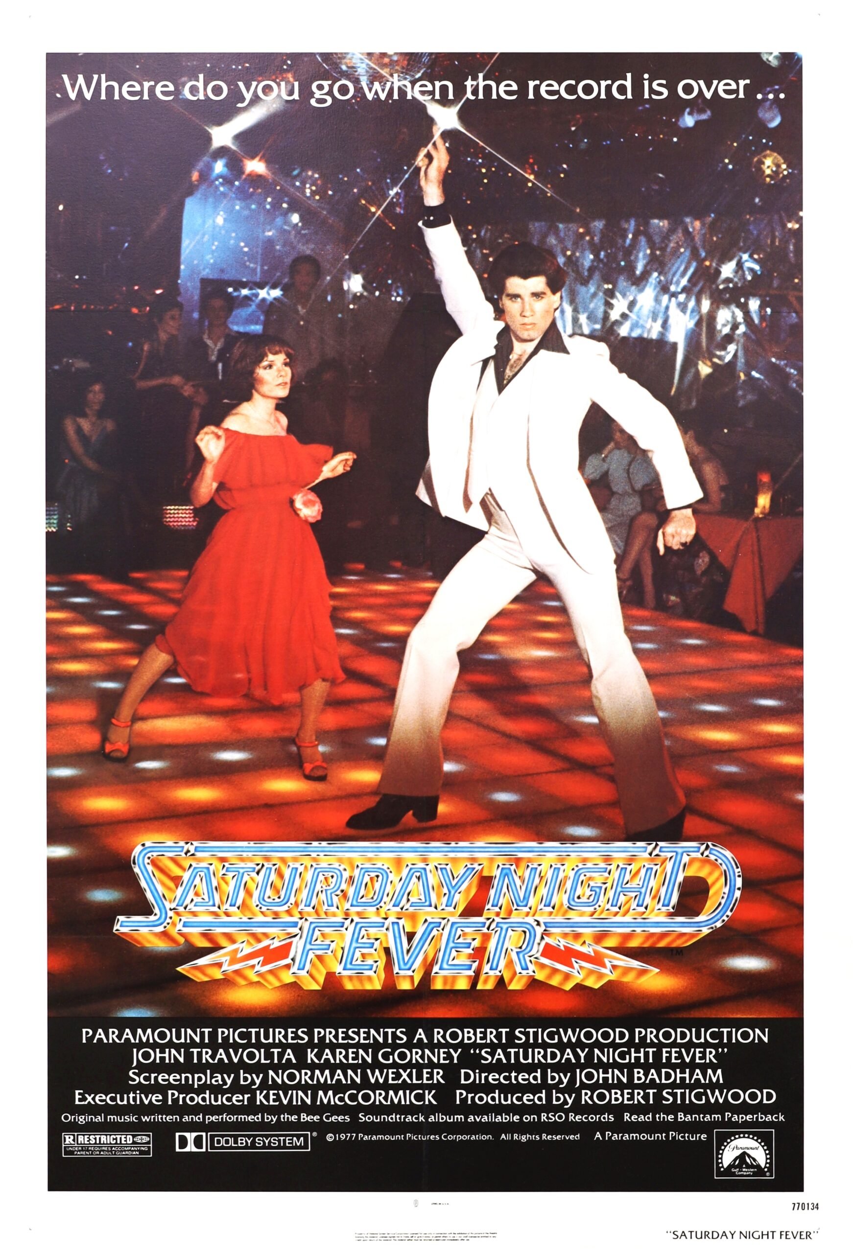 Vintage original US One Sheet movie poster for Saturday Night Fever starring John Travolta.