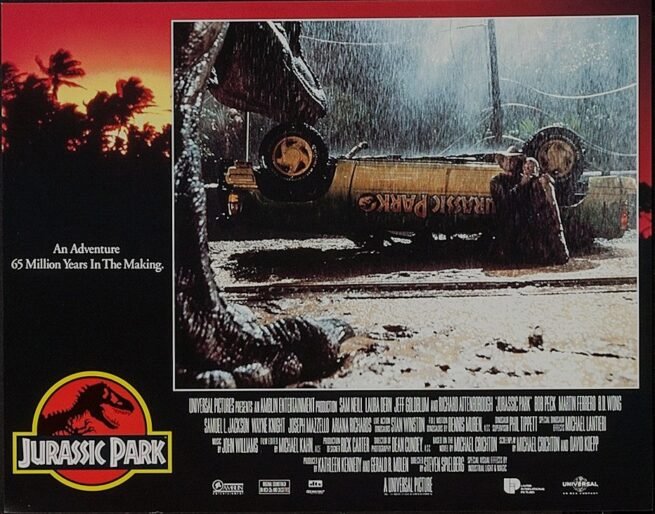 Original vintage US lobby card poster for 1993 film Jurassic Park