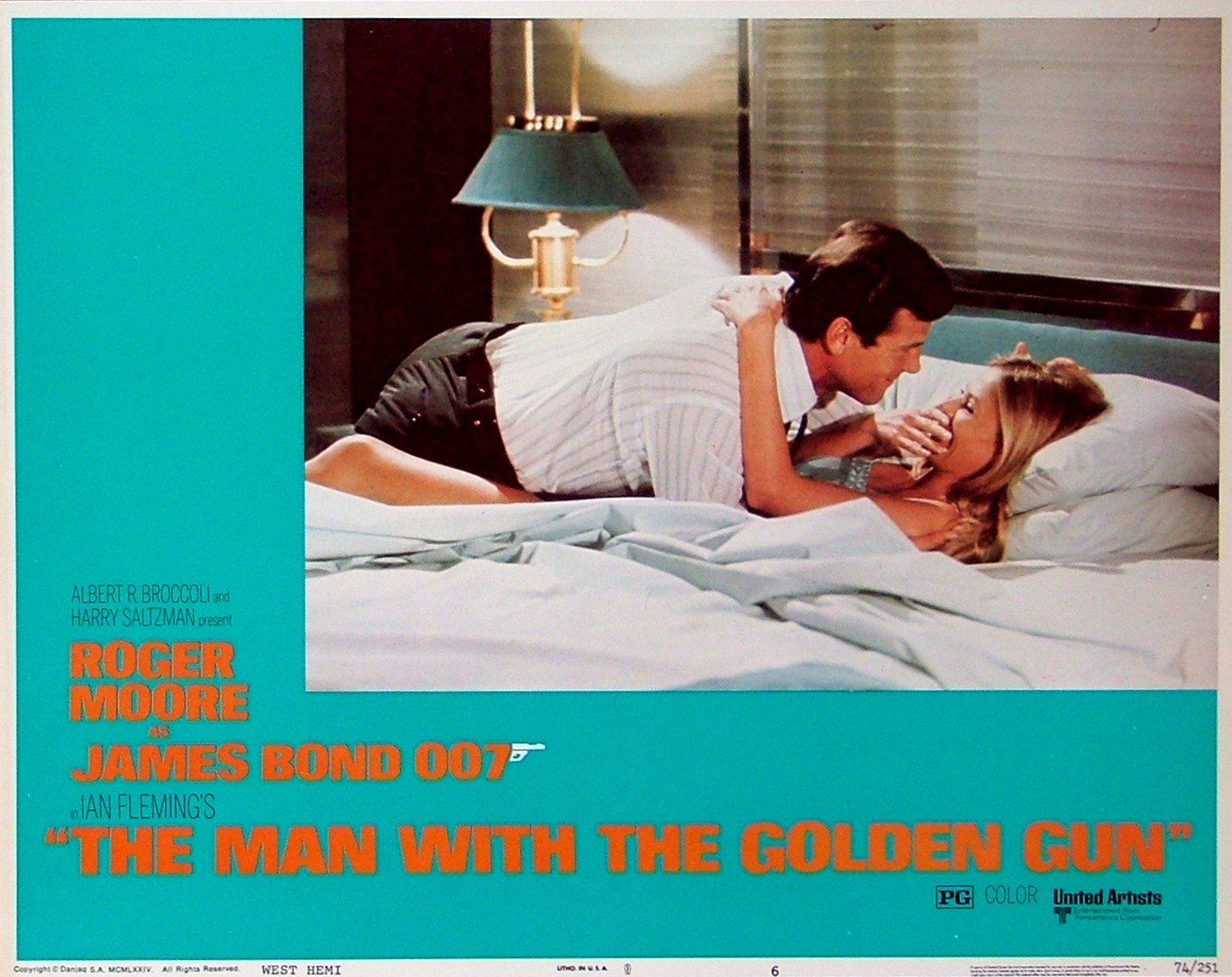 Vintage original US lobby card poster for Roger Moore as James Bond in The Man WIth the Golden Gun,