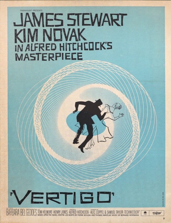 Original vintage movie trade ad for Vertigo with Saul Bass artwork
