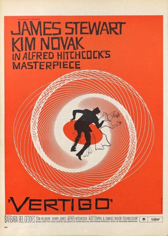 Original vintage movie trade ad for Vertigo with Saul Bass artwork
