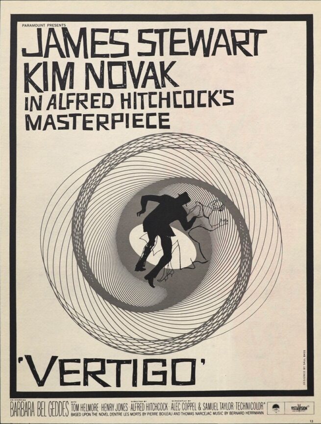 Original vintage movie trade ad for Vertigo with Saul Bass artwork