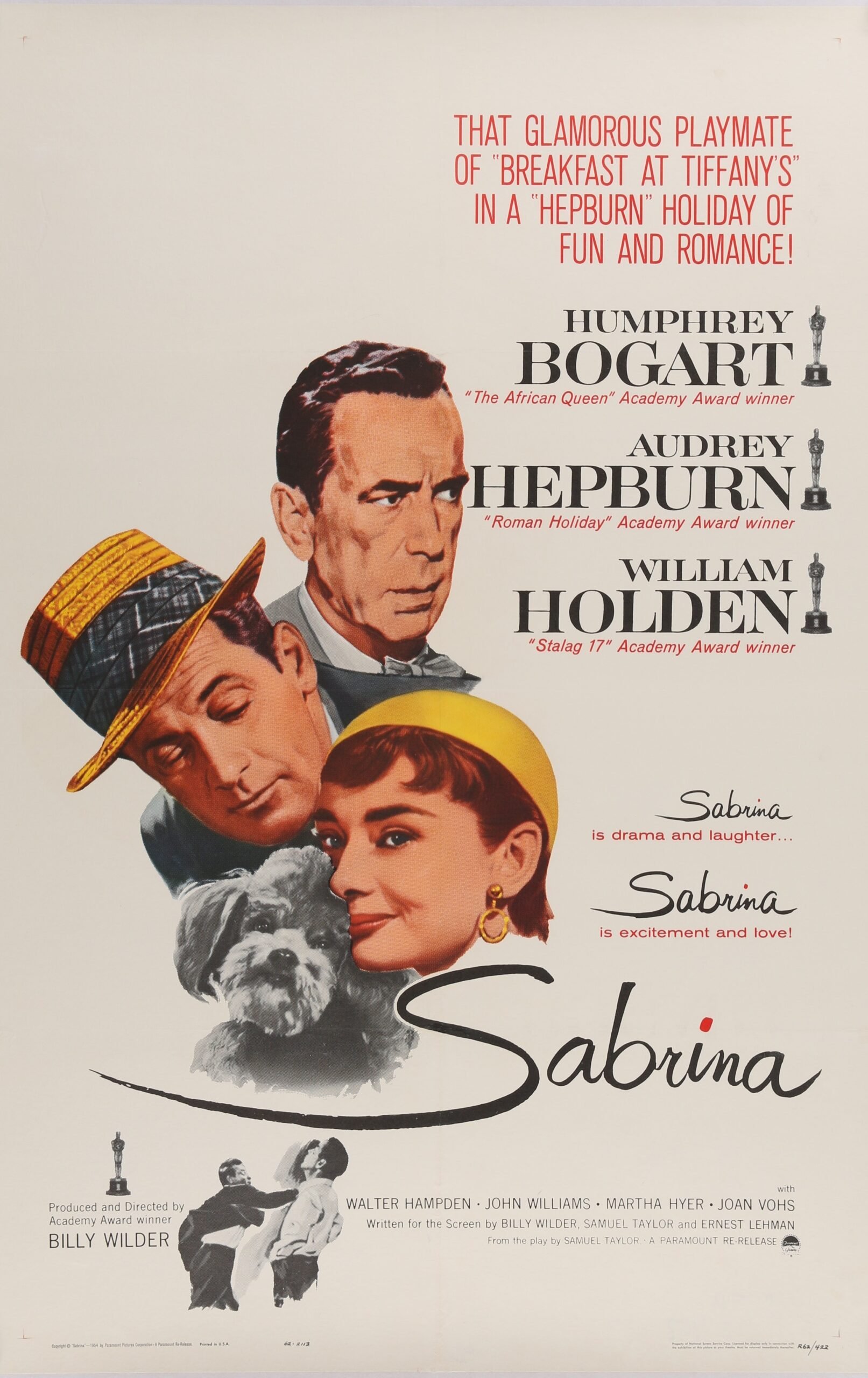 Original vintage cinema movie poster for Audrey Hepburn in Sabrina