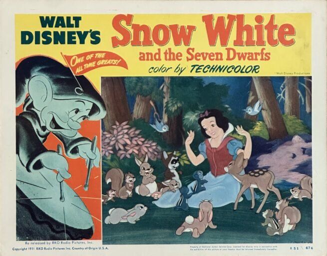 Original vintage cinema lobby card movie poster for Snow White and the Seven Dwarfs