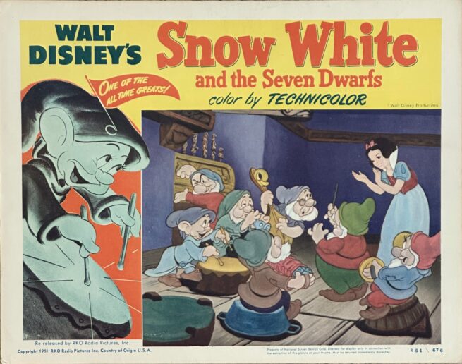 Original vintage cinema lobby card movie poster for Snow White and the Seven Dwarfs