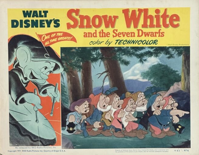 Original vintage cinema lobby card movie poster for Snow White and the Seven Dwarfs