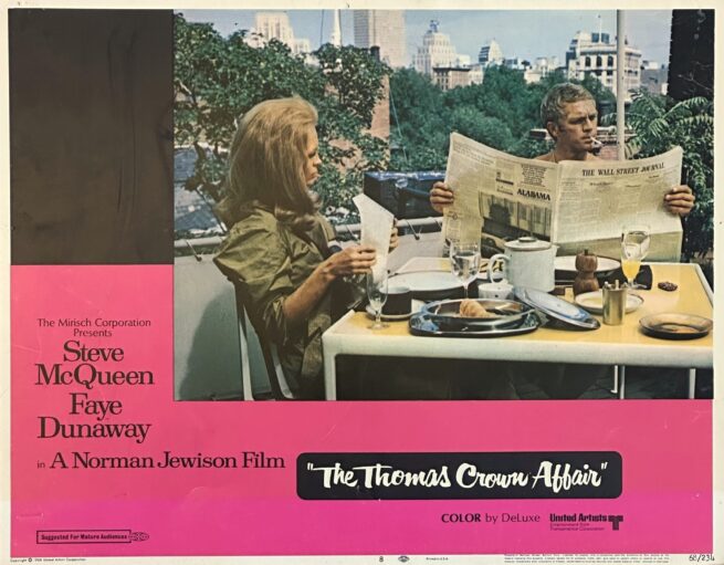 Original vintage cinema lobby card movie poster for Steve McQueen in The Thomas Crown Affair
