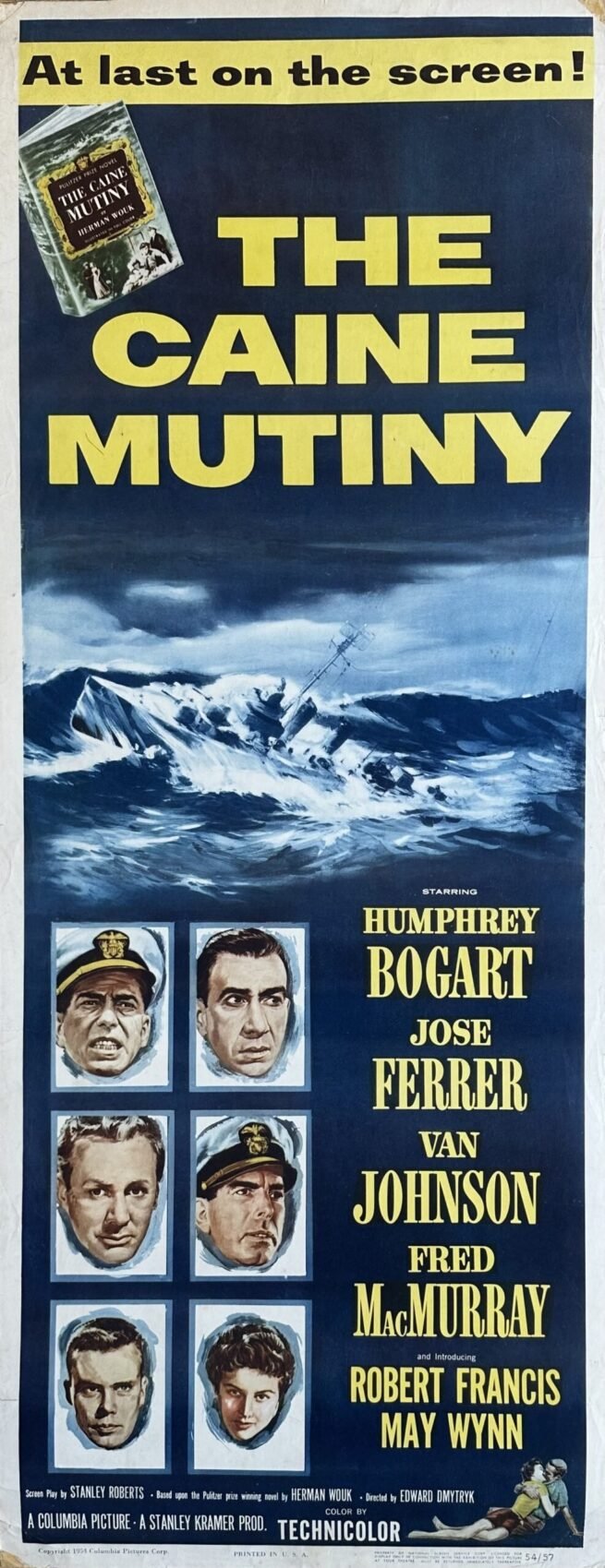 Original vintage US cinema movie poster for Humphrey Bogart film, The Caine Mutiny.