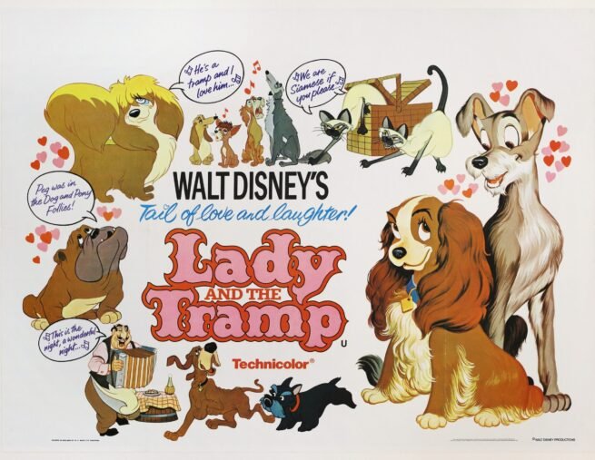 Original vintage cinema movie poster for Disney classic, Lady and the Tramp