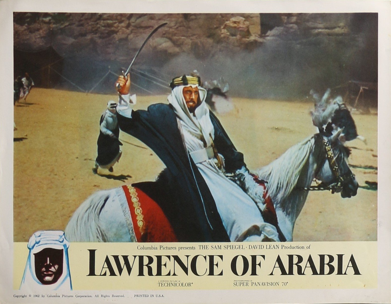 Vintage original US lobby card movie poster for David Lean epic film Lawrence of Arabia.