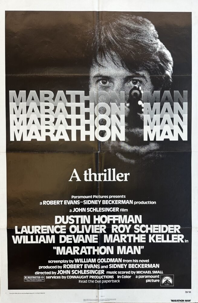 Original cinema movie poster for Dustin Hoffman and Laurence Olivier in Marathon Man