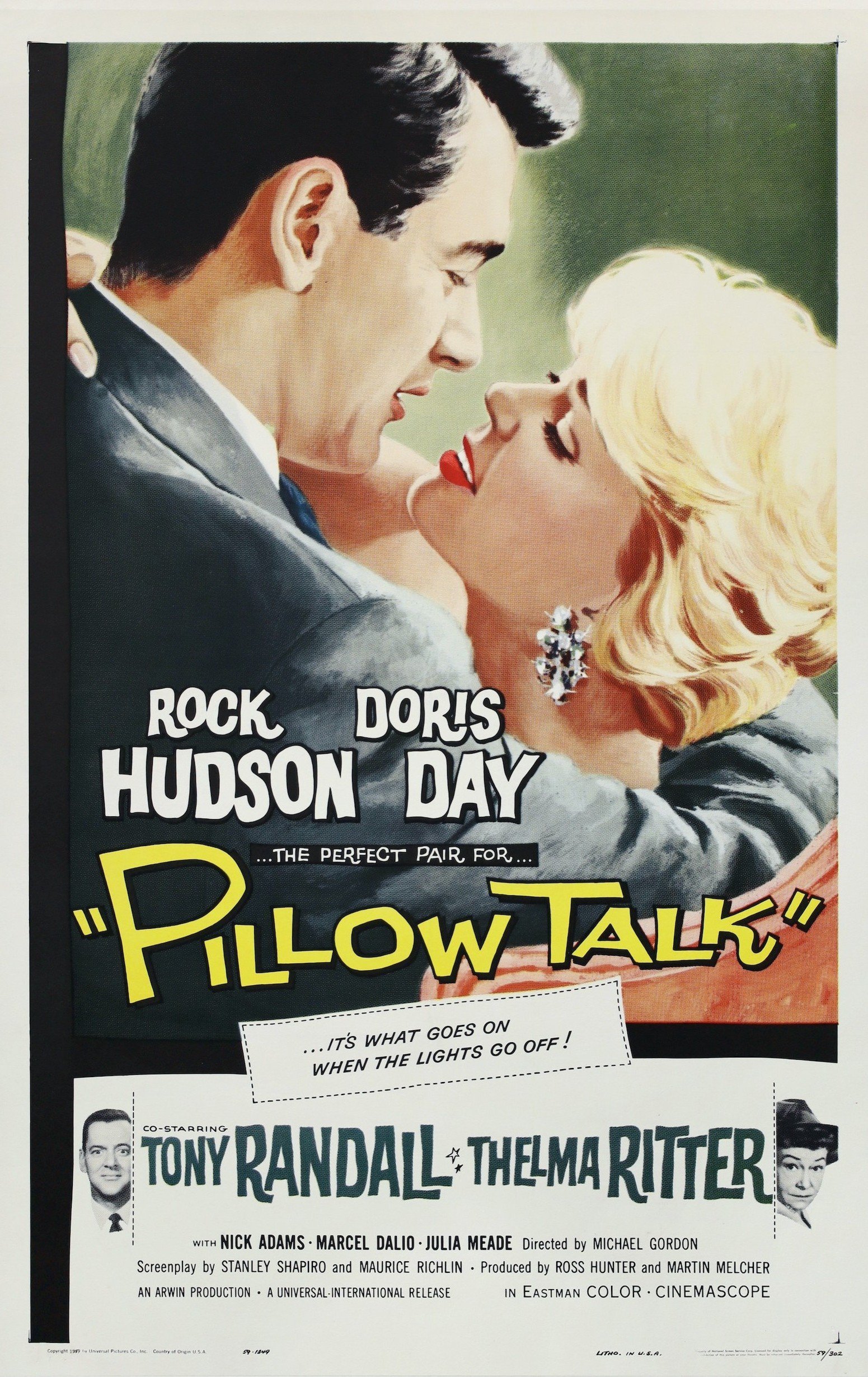 Original vintage cinema movie poster for Doris Day and Rock Hudson in Pillow Talk