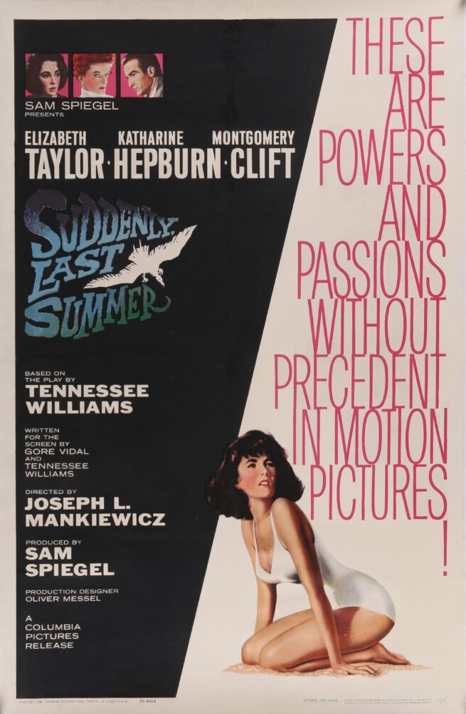 Original vintage cinema movie poster for Suddenly, Last Summer, starring Elizabeth Taylor and Katharine Hepburn