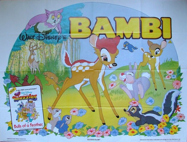 Original vintage cinema movie poster for Disney classic, Bambi