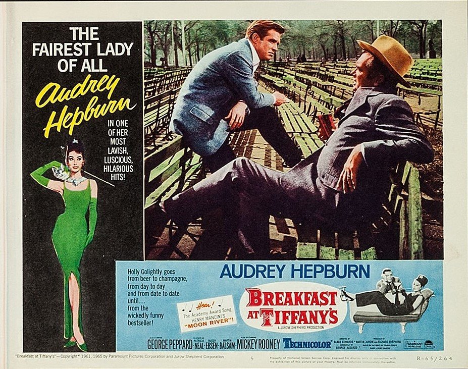 Original vintage lobby card movie poster for Breakfast at Tiffany's, starring Audrey Hepburn