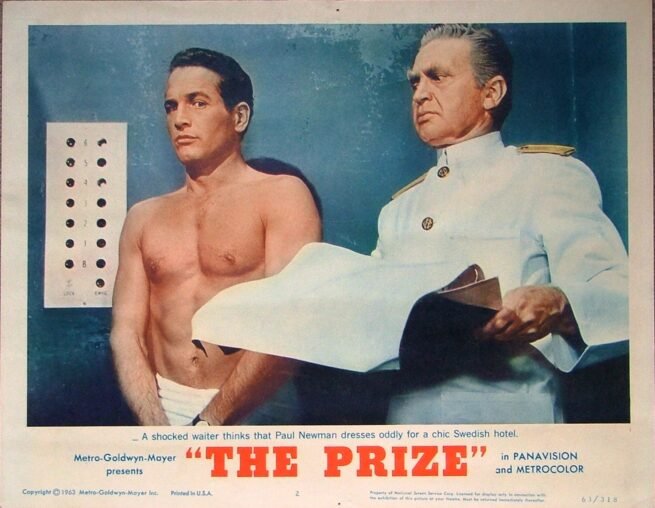 Vintage original US cinema lobby card poster for 1963 crime/drama movie, The Prize, starring Paul Newman.