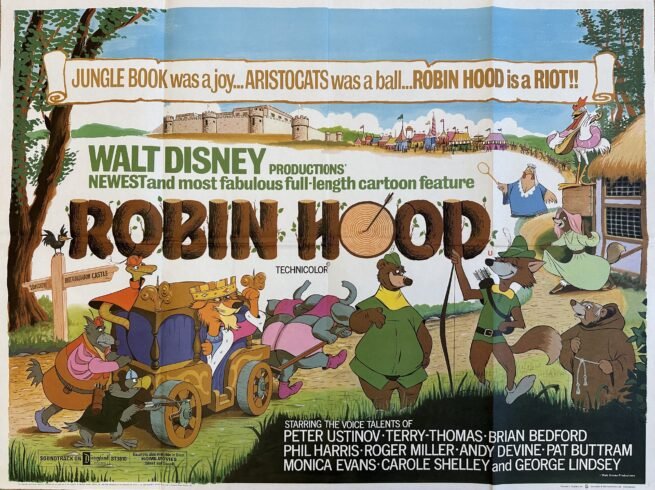 Original vintage cinema movie poster for Disney cartoon, Robin Hood