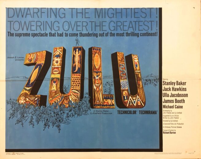 Original vintage US cinema movie poster for Zulu starring Stanley Baker and Michael Caine