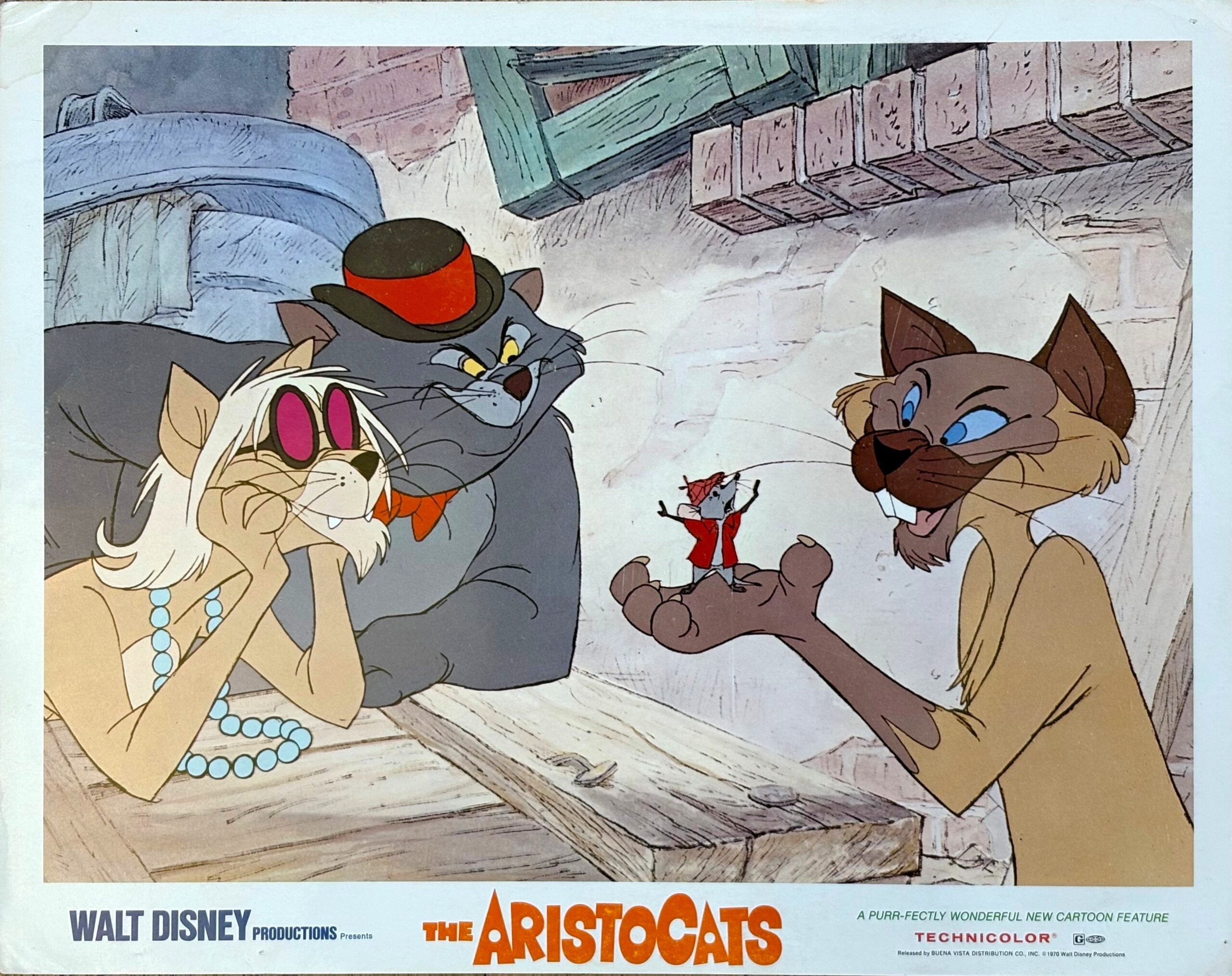 Original vintage cinema lobby card movie poster for Disney's The Aristocats
