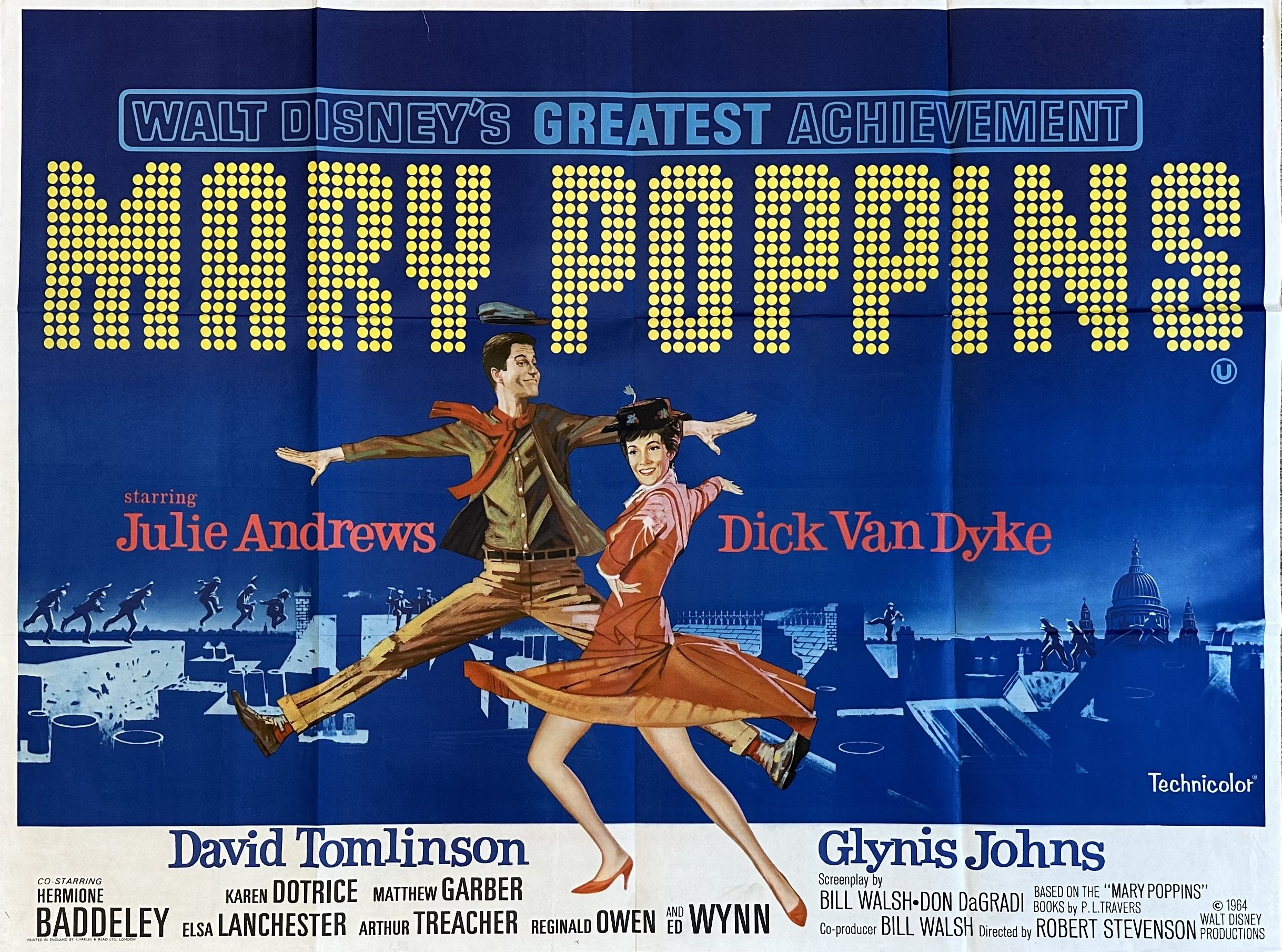 Original vintage UK cinema movie poster for 1964 film Mary Poppins with Dick Van Dyke and Julie Andrews
