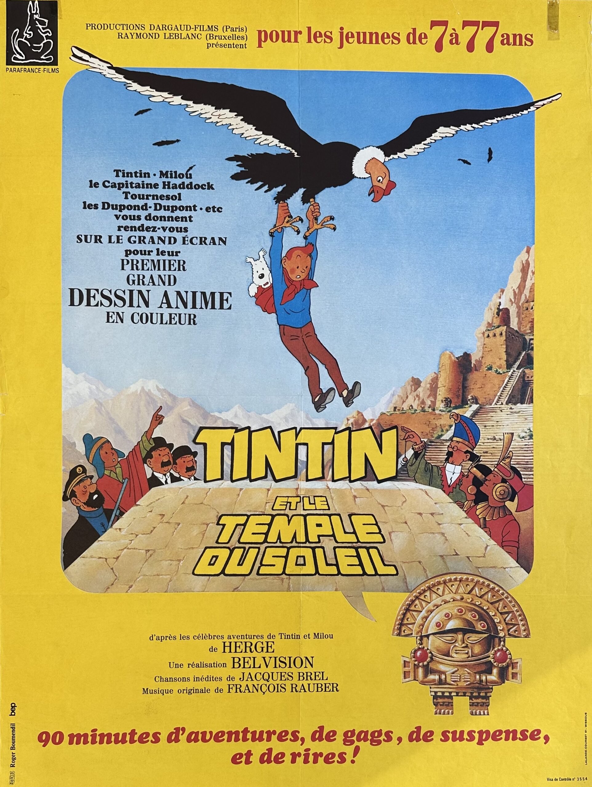 Original vintage cinema movie poster for Tintin and the Temple of the Sun