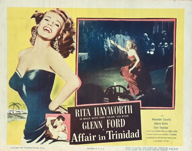 Original vintage cinema lobby card movie poster for Rita Hayworth in Affair in Trinidad