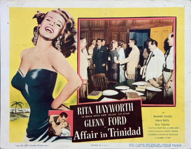 Original vintage cinema lobby card movie poster for Affair in Trinidad starring Rita Hayworth