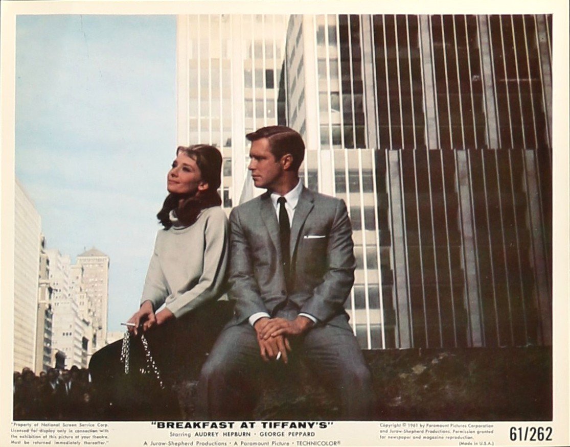 Original vintage cinema movie still for Breakfast at Tiffany's starring Audrey Hepburn