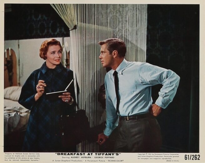 Original vintage cinema movie still for Breakfast at Tiffany's starring Audrey Hepburn