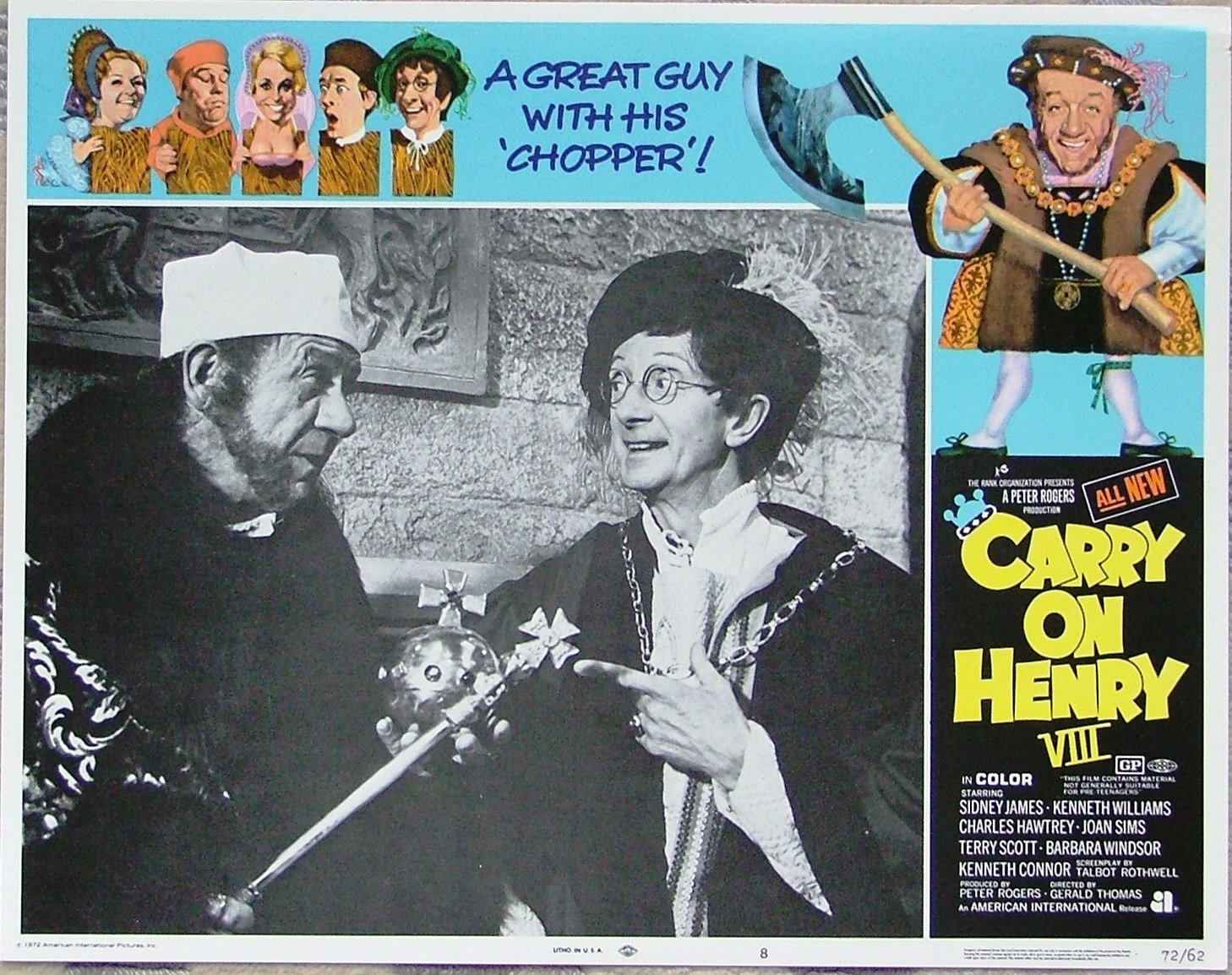 Original vintage US cinema lobby card poster for Carry On Henry.