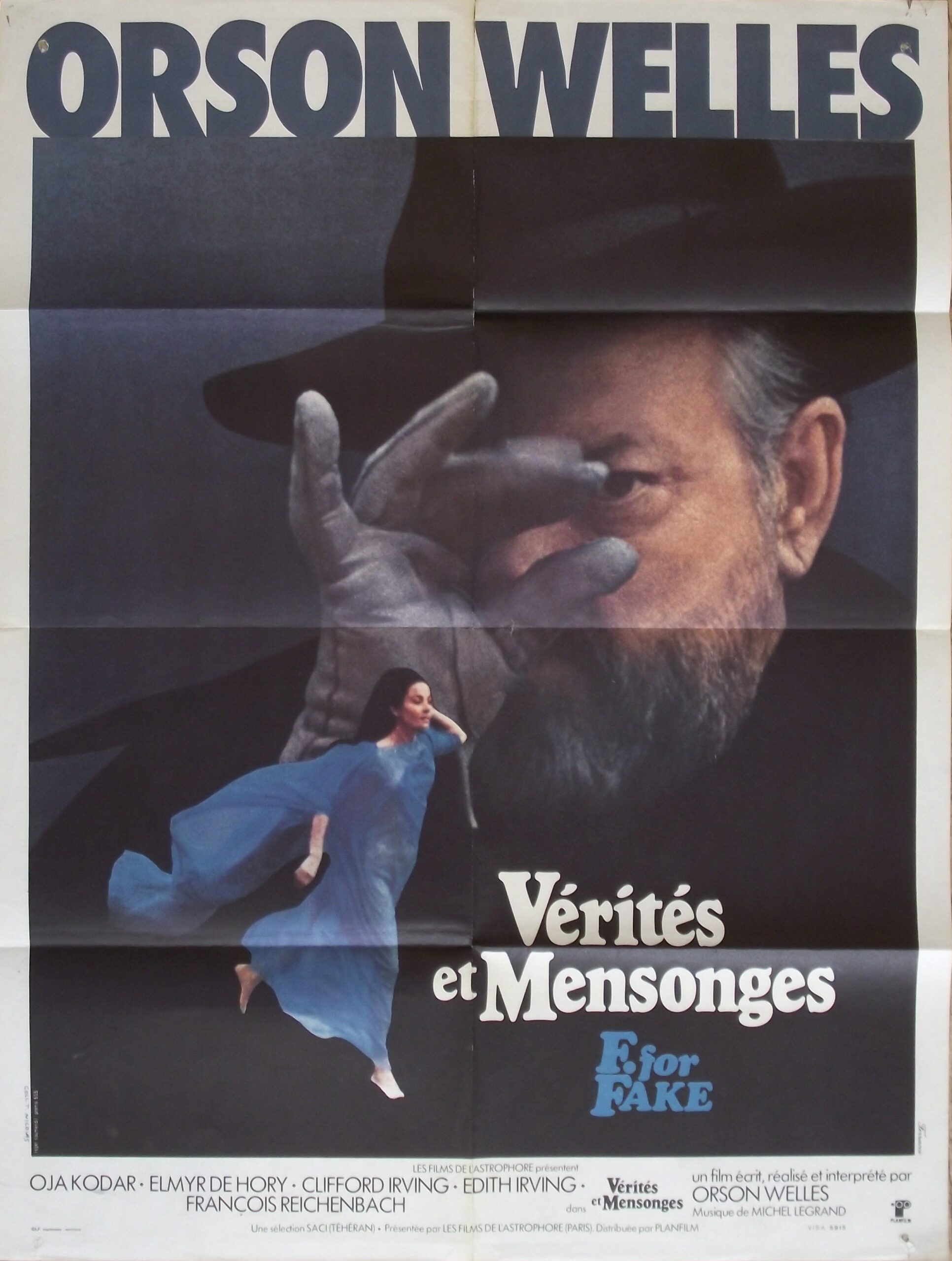 Original vintage French movie poster for Orson Welles 1973 documentary, F for Fake.