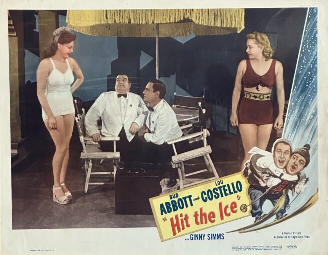 Original vintage cinema lobby card movie poster for Abbott and Costello comedy, Hit the Ice