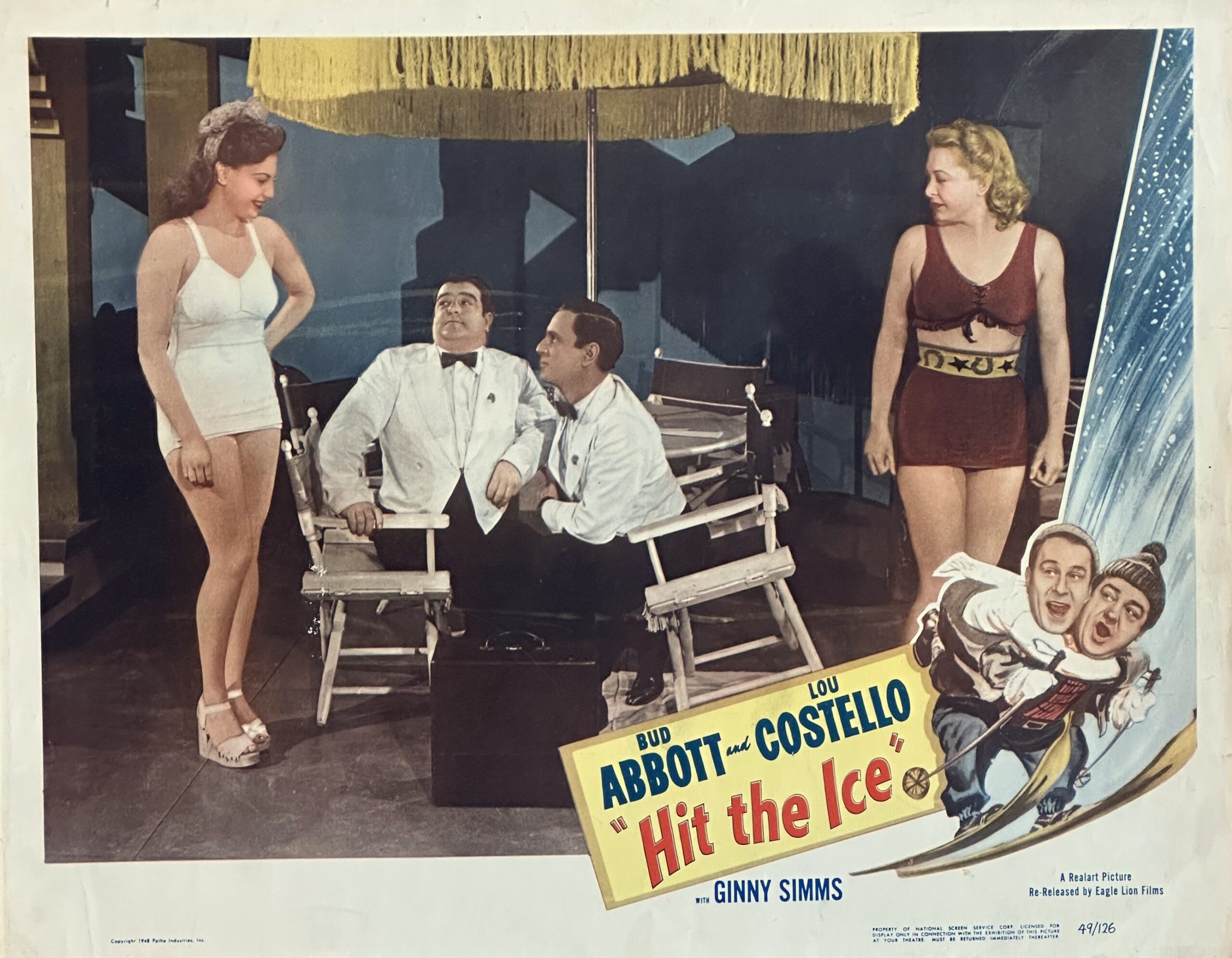 Original vintage cinema lobby card movie poster for Abbott and Costello comedy, Hit the Ice