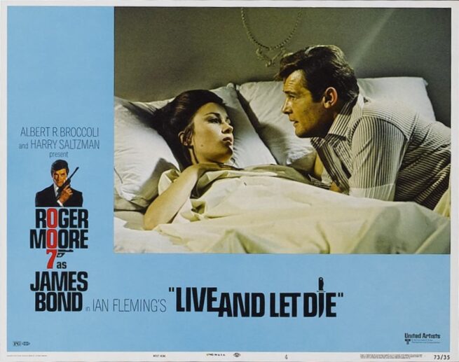 Original vintage cinema lobby card movie poster for James Bond 007 film, Live and Let Die