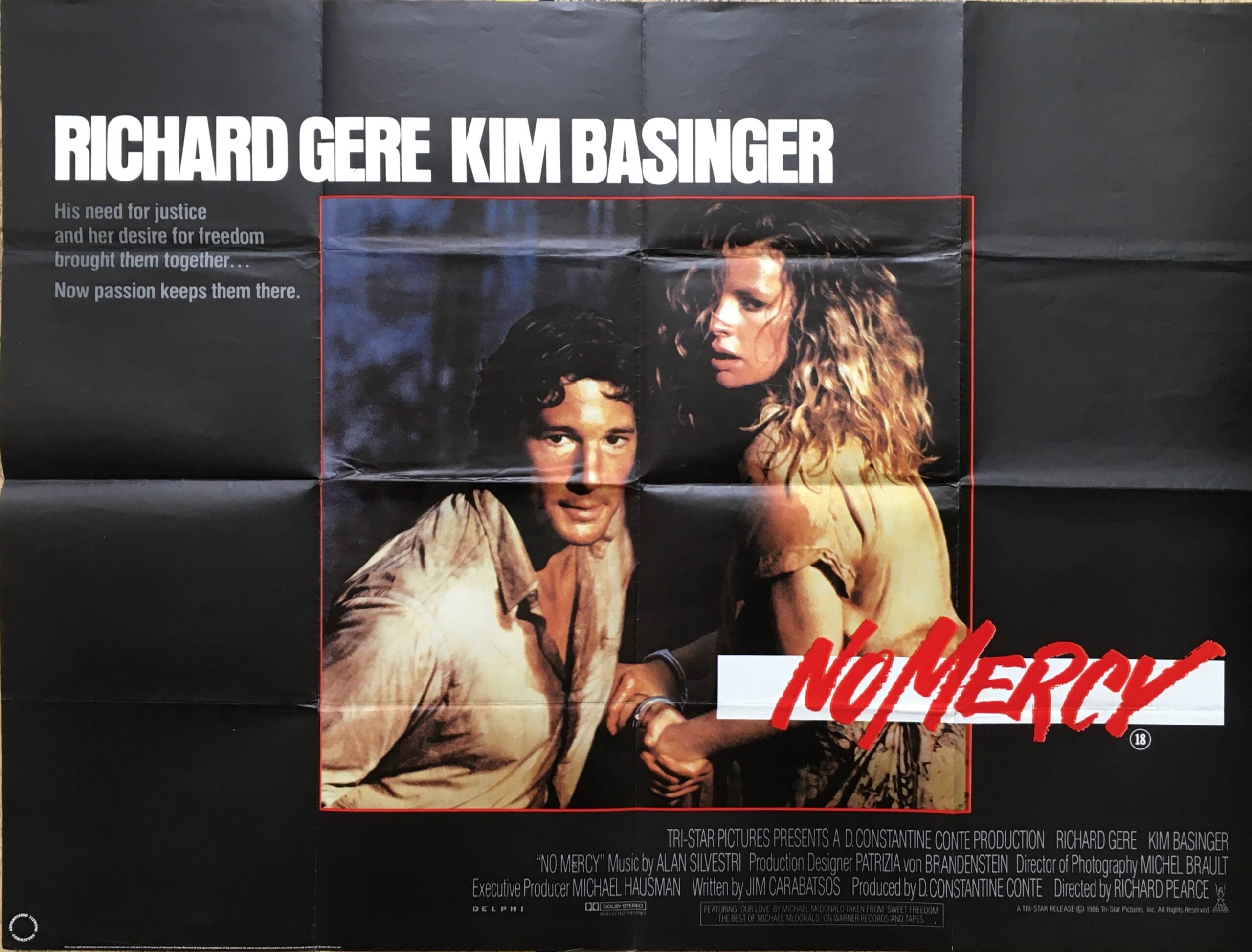 Original cinema movie poster for richard Gere and Kim Basinger in No Mercy