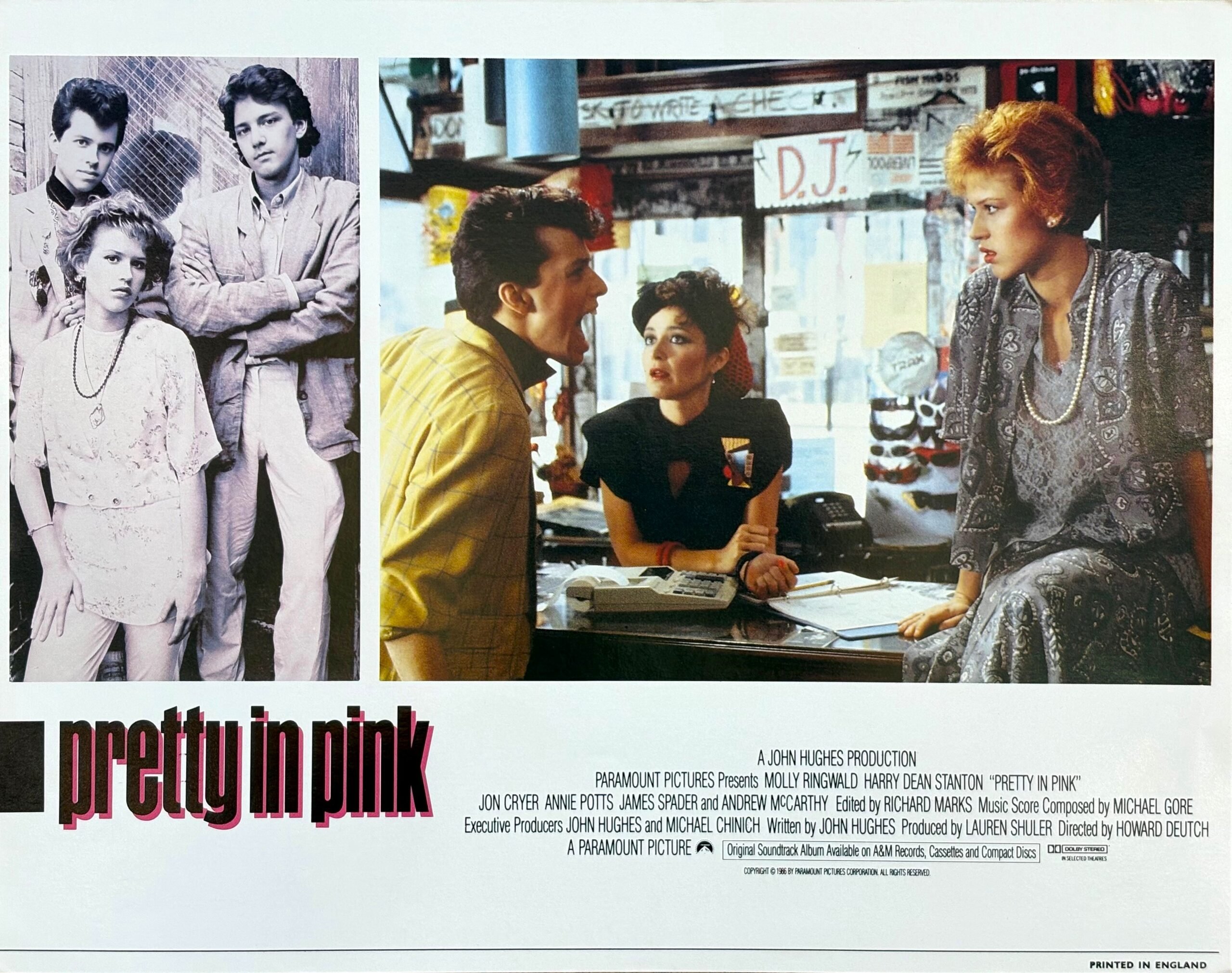 Original vintage cinema lobby card for John Hughes romantic comedy, Pretty in Pink