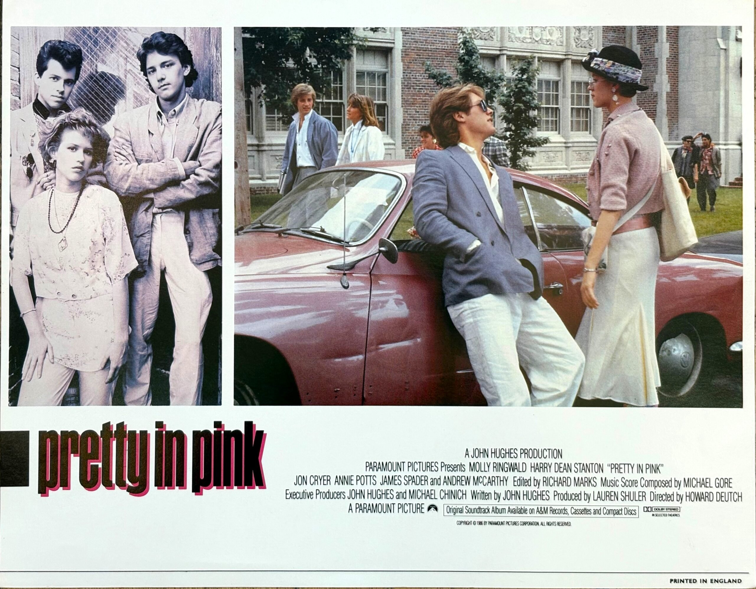 Original vintage cinema lobby card for John Hughes romantic comedy, Pretty in Pink