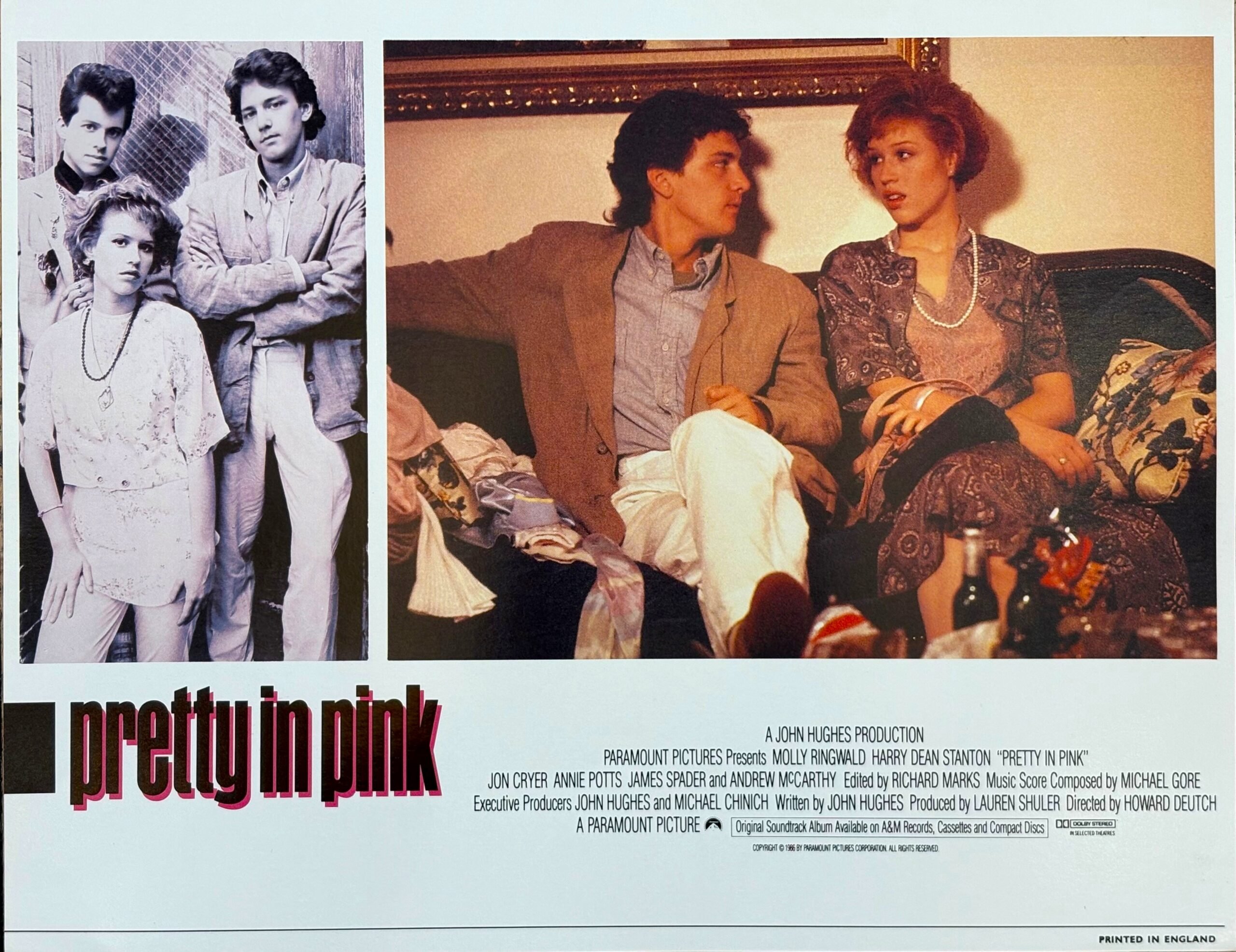 Original vintage cinema lobby card for John Hughes romantic comedy, Pretty in Pink