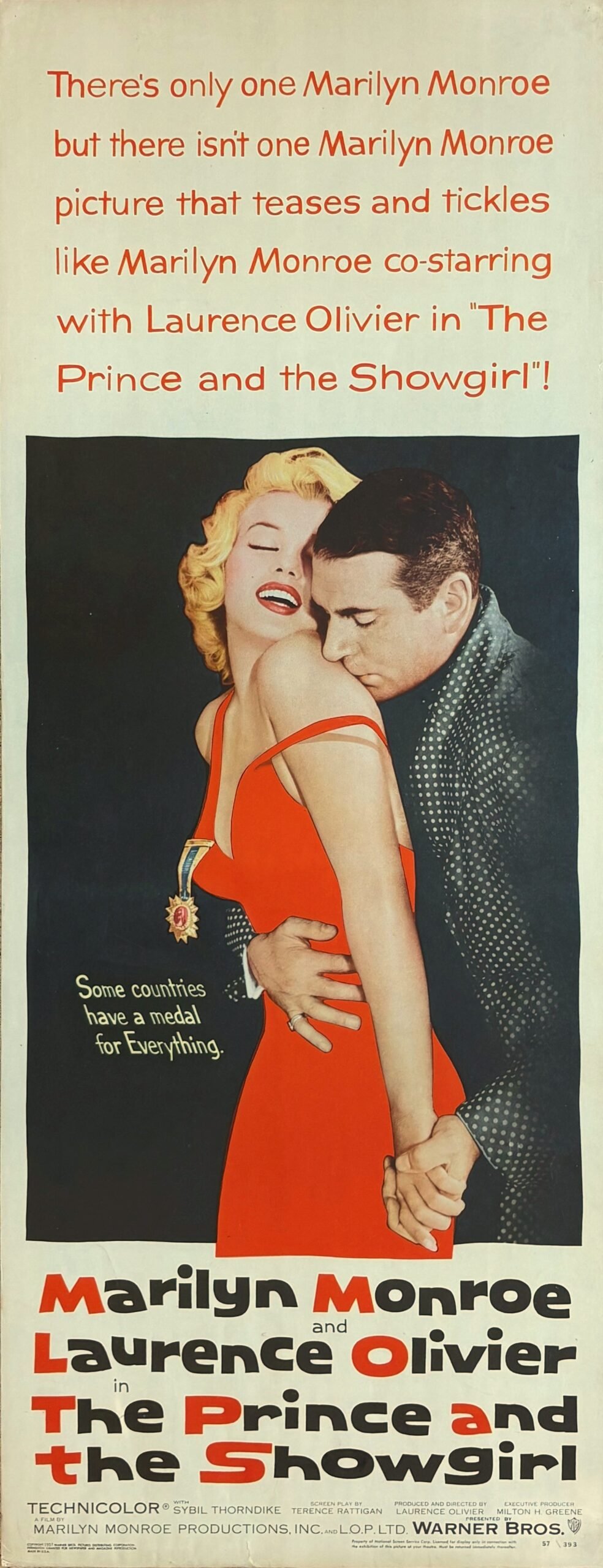 Original vintage cinema movie poster for The Prince and the Showgirl, starring Laurence Olivier and Marilyn Monroe