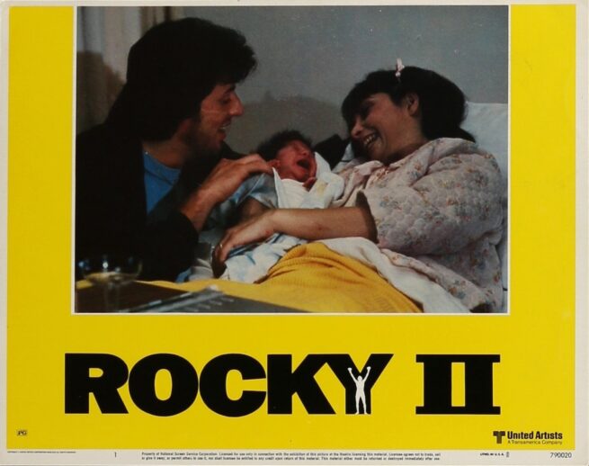 Original cinema lobby card movie poster for boxing drama, Rocky II starring Sylvester Stallone