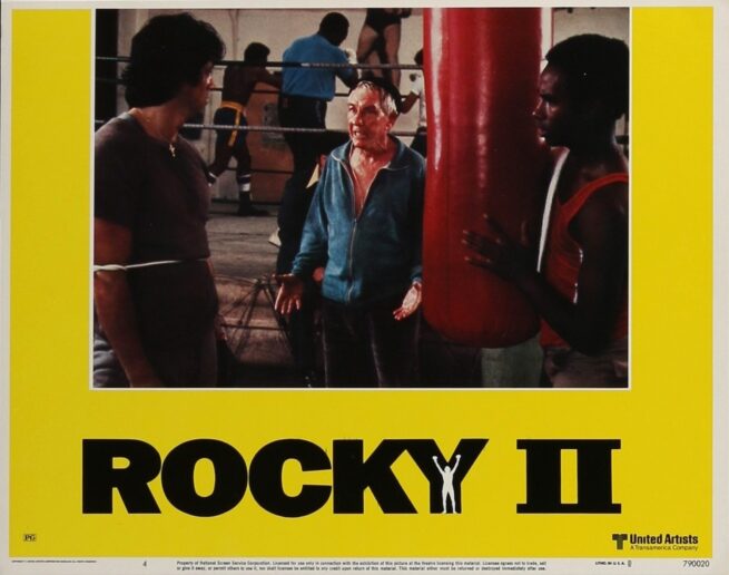 Original cinema lobby card movie poster for boxing drama, Rocky II starring Sylvester Stallone
