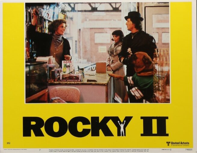 Original cinema lobby card movie poster for boxing drama, Rocky II starring Sylvester Stallone