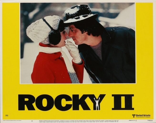 Original cinema lobby card movie poster for boxing drama, Rocky II starring Sylvester Stallone